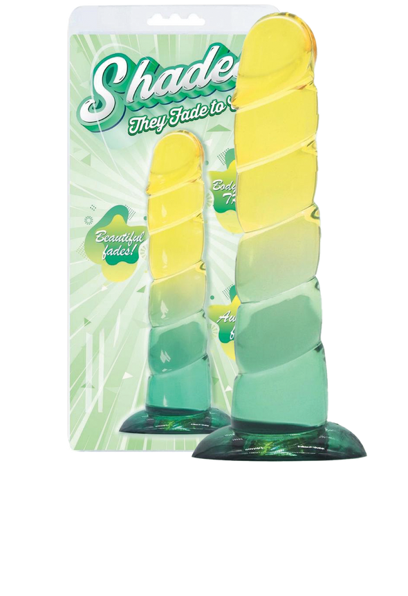 Shades Swirl Dildo with Suction Cup 7.5in - Yellow/Mint Green