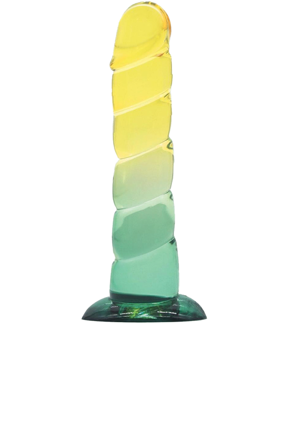Shades Swirl Dildo with Suction Cup 7.5in - Yellow/Mint Green