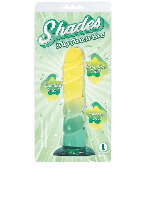 Shades Swirl Dildo with Suction Cup 7.5in - Yellow/Mint Green