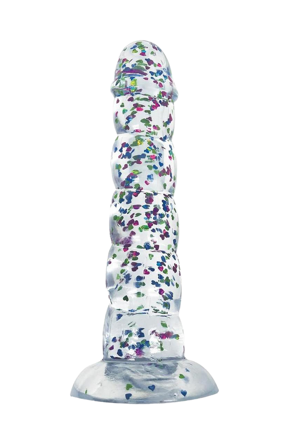 Glittergasm Realistic Clear Dildo with Balls and Suction Cup - Blue/Purple/Violet Glitter