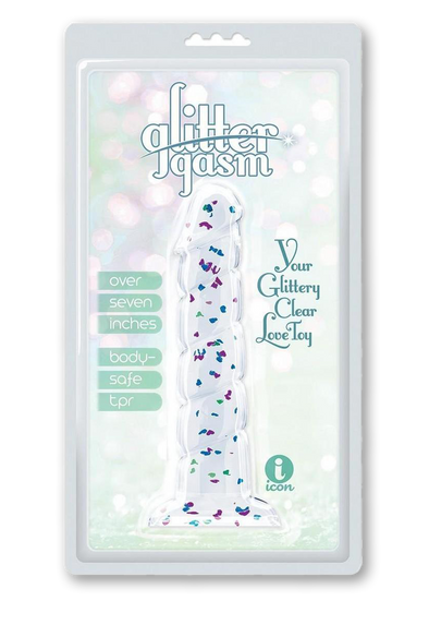 Glittergasm Swirl Clear Dildo with Suction Cup - Blue/Purple/Violet Glitter