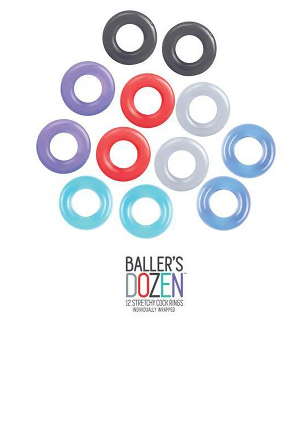 Icon Brands - The 9's - Baller's Dozen 12 Stretchy, individually Wrapped Cock Ring Set